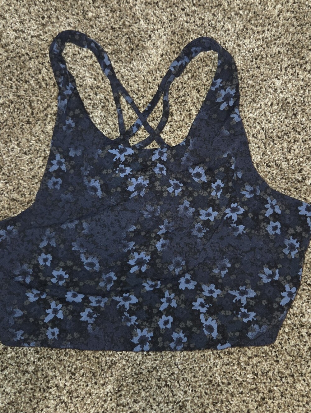 Girls Racerback Sports Bra Navy Floral Crisscross Back Tank Top